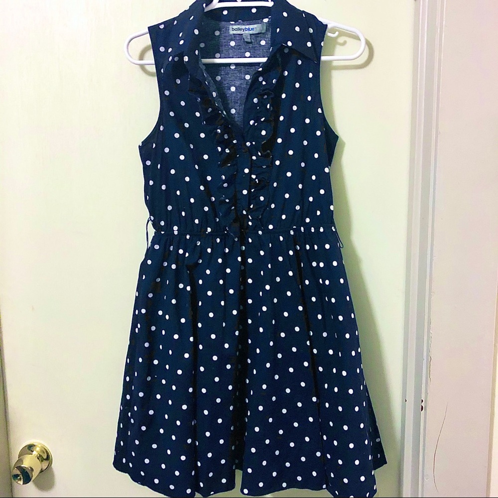 Navy blue polka dot shirt dress